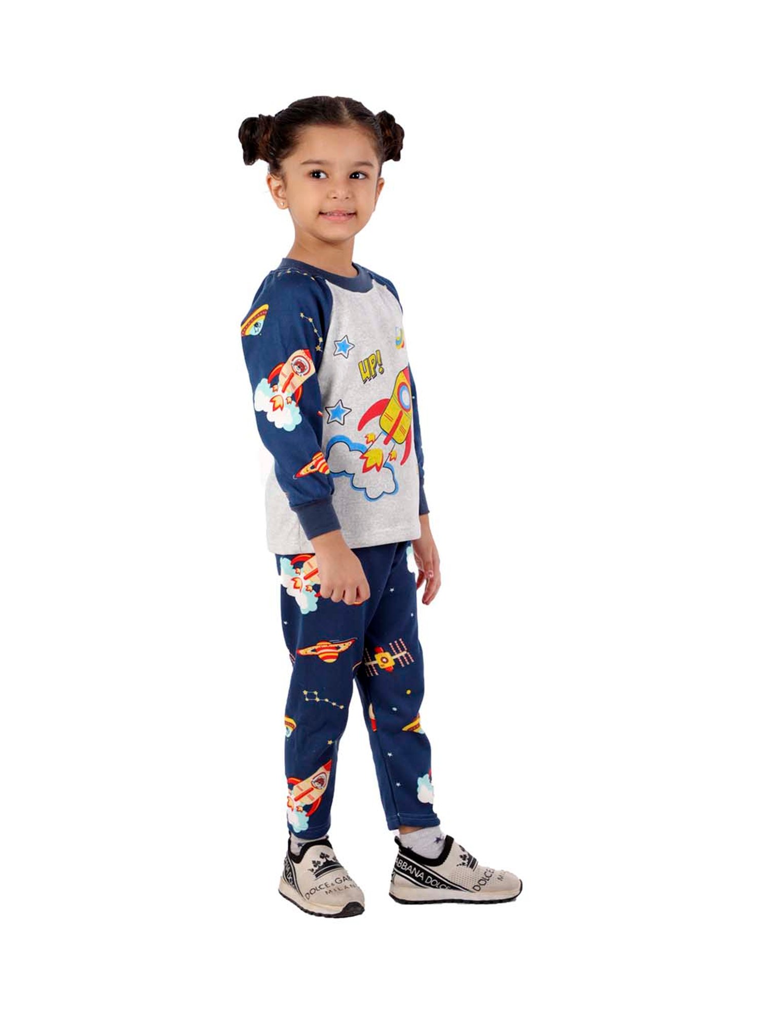 Ahhaaaa Kids Navy & Grey Printed Sweatshirt with Pants
