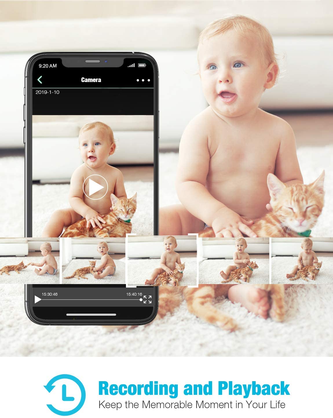 Baby Monitor, Conico 1080P HD Wireless Camera Pet Cam with Sound Motion Detection, Home Wireless Security Camera with 2- Way Audio, Night Vision Cloud WiFi Camera for Baby, Pet, Elder, 2.4G WiFi