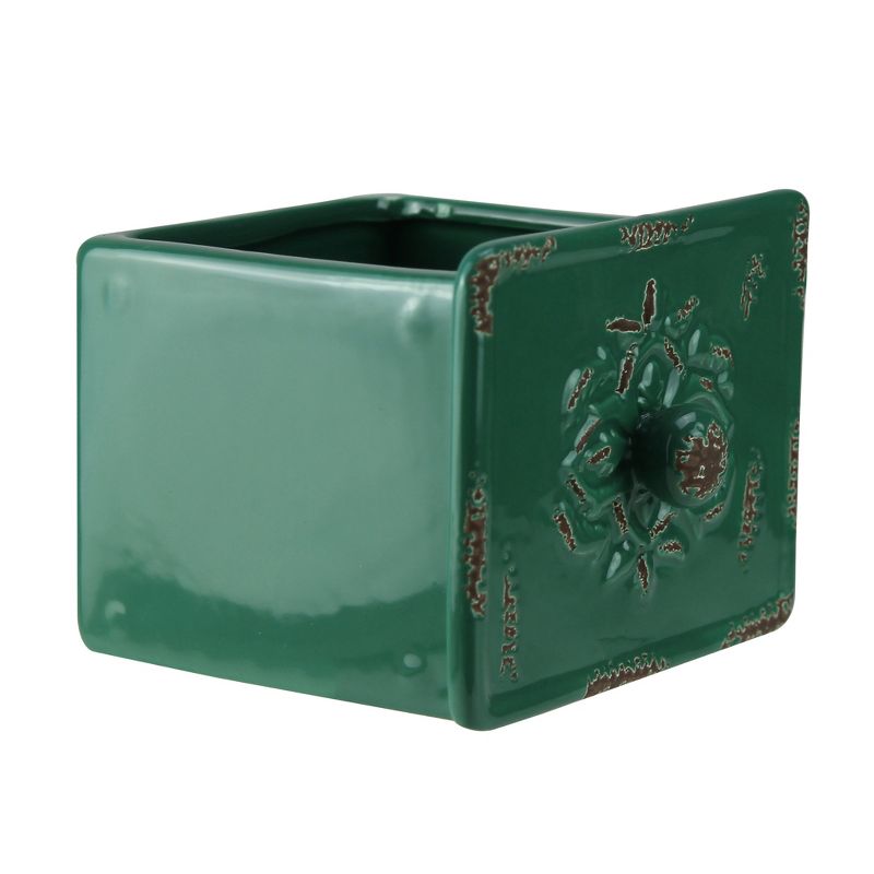 Napco 5.5" Weathered Square Indoor Drawer Planter - Green