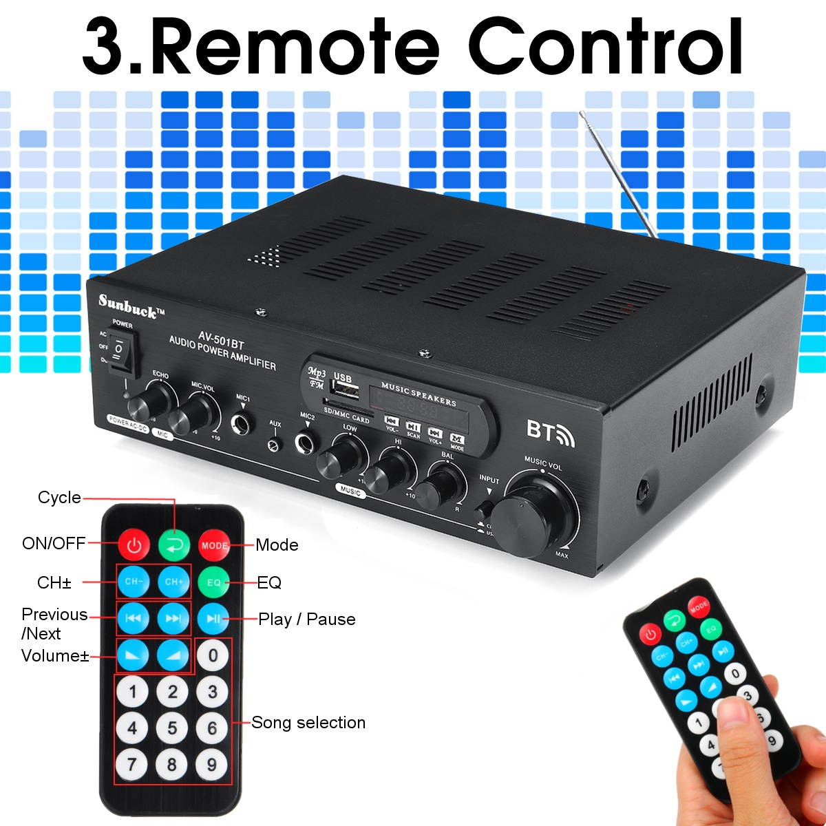 2 Channel bluetooth Home Stereo Amplifier Power Audio USB 2000W 110V