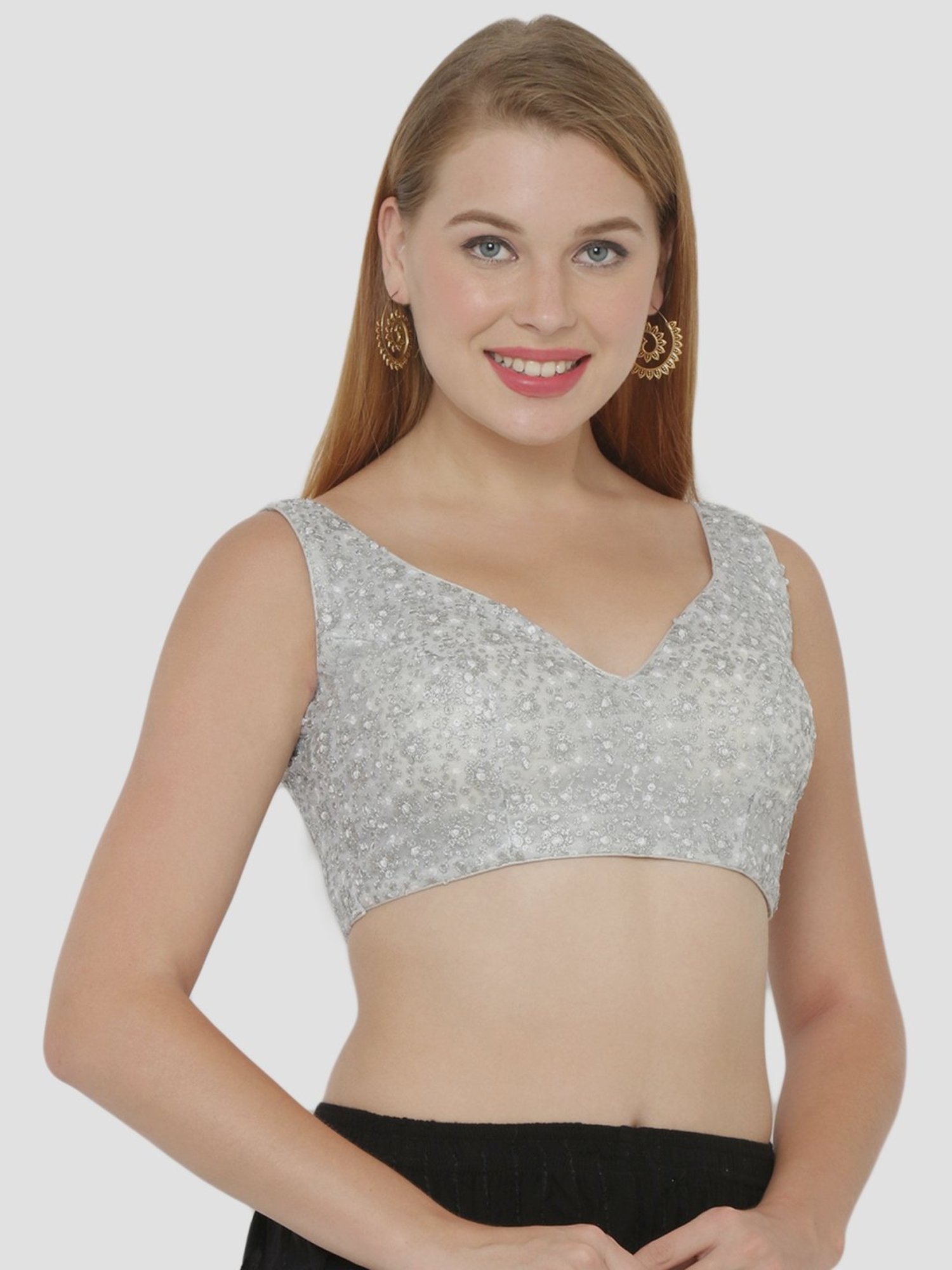 Salwar Studio Silver Embroidered Readymade Blouse