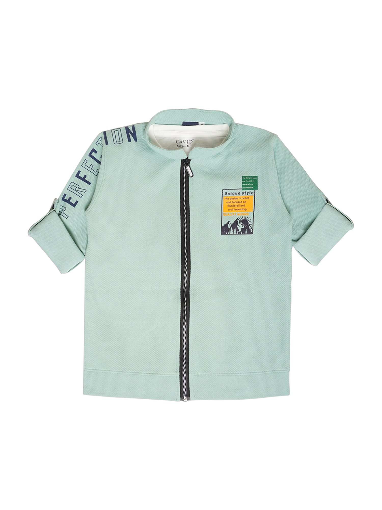Cavio Kids Sea Green & White Printed Full Sleeves Jacket with T-Shirt