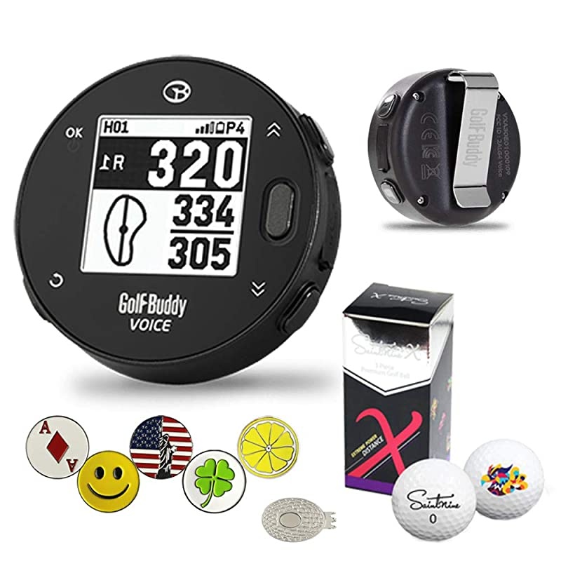 VoiceX Black Bundle with 1 Magnetic Hat Clip and 5 Ball Markers and Saintnine 2 Ball Auto Course Update via Bluetooth with Smartphone APP iPhone Android