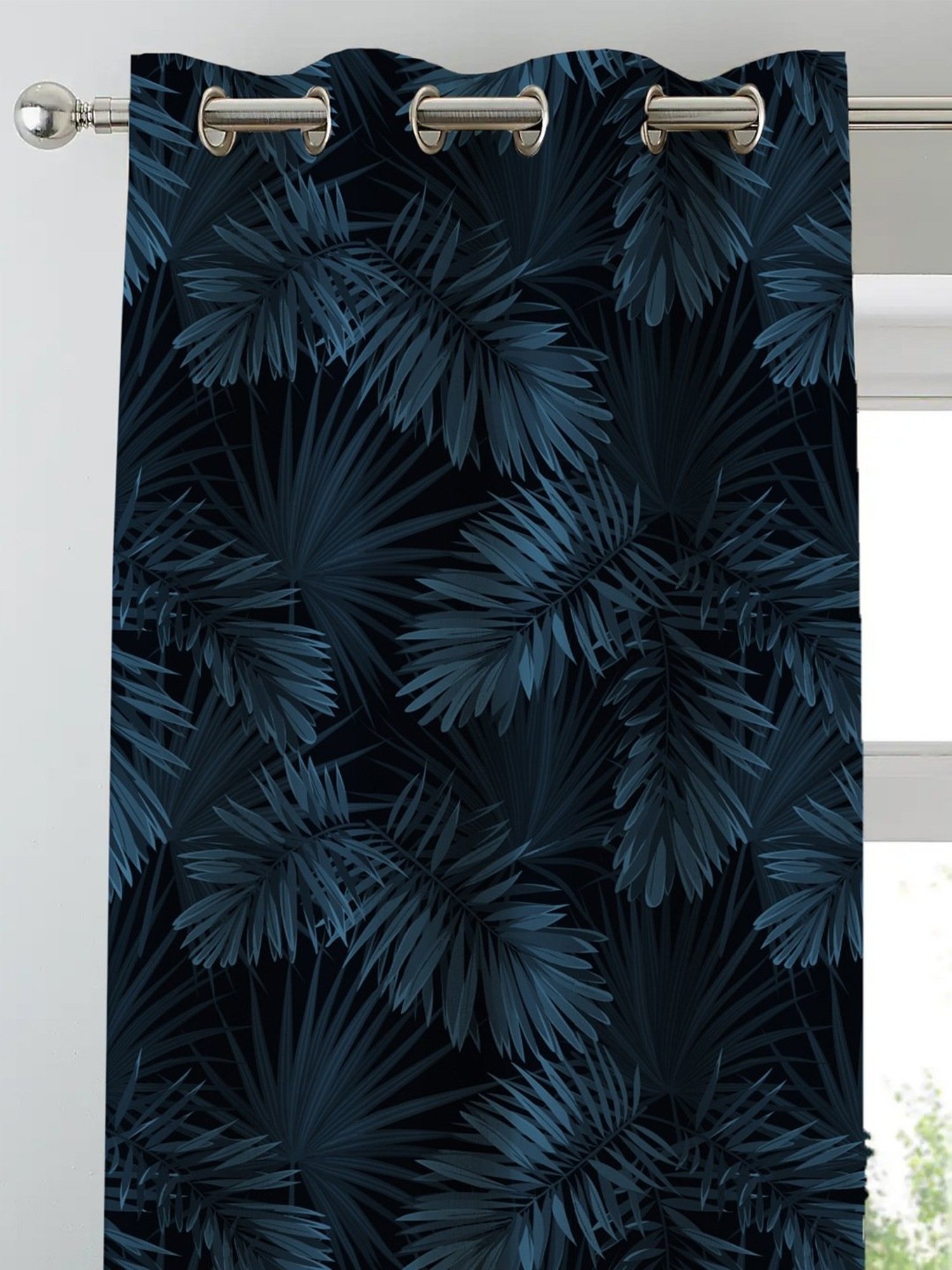 SPACES DRAPE STORY Elegent Dark Blue Polyester 8 FT Door Curtain - Set of 2