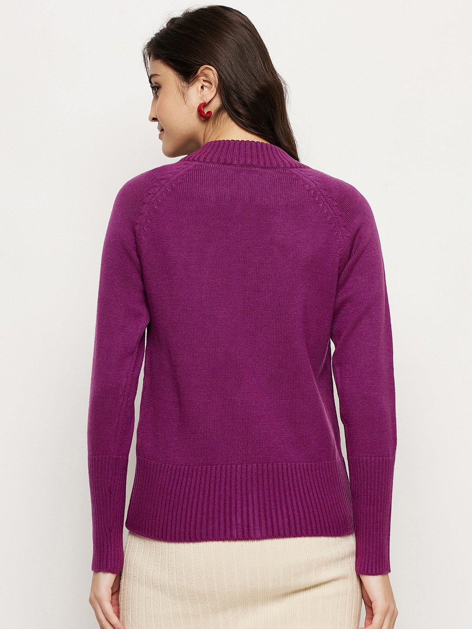 MADAME Dark Purple Regular Fit Sweater