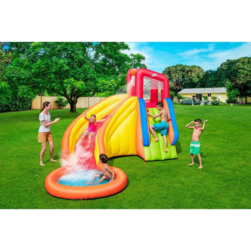 H2OGO! 53348E Splash Tower Kids Inflatable Backyard Mega Water Slide Splash Park Toy with Slide, Climbing Wall, Sprayer, and Kiddie Pool