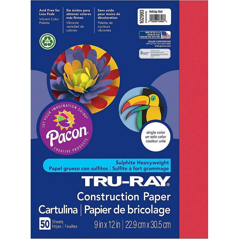 Tru-Ray Construction Paper, 76lb, 9 x 12, Holiday Red, 50/Pack 102993