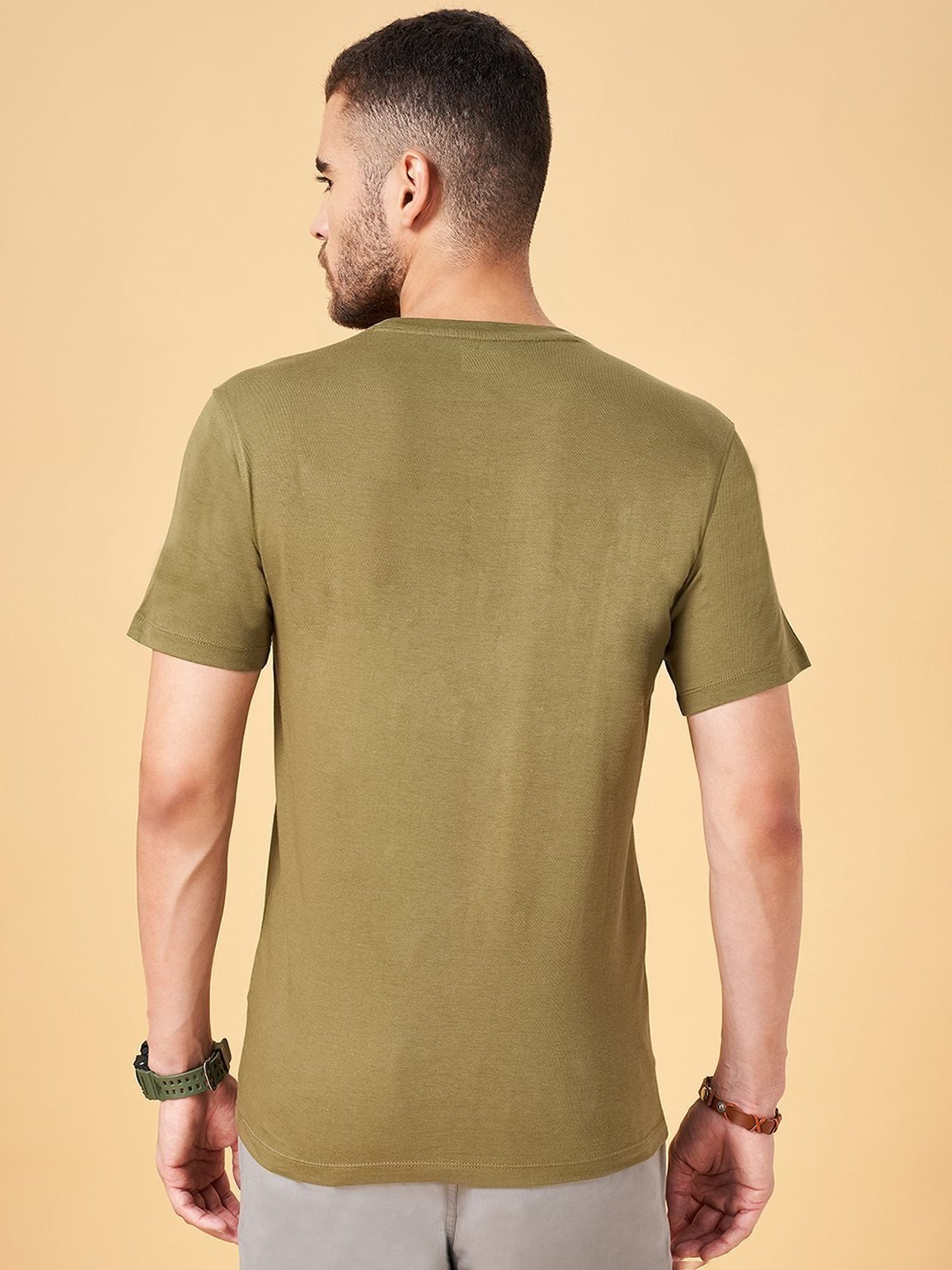 Urban Ranger by Pantaloons Light Olive Cotton Slim Fit Printed T-Shirt