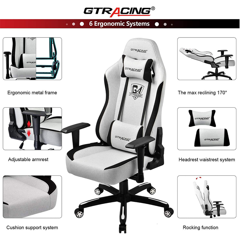 GTRACING Gaming Chair Office Chair High Back Fabric Computer Chair Desk Chair Pc Racing Executive Ergonomic Adjustable Swivel Task Chair and Headrest