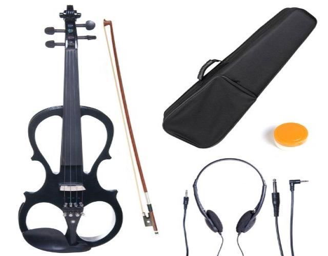 Cecilio 3/4CEVN-1BK Size 3/4  Electric Silent Solidwood Violin w/ Ebony Fittings in Style 1 - Metallic Black