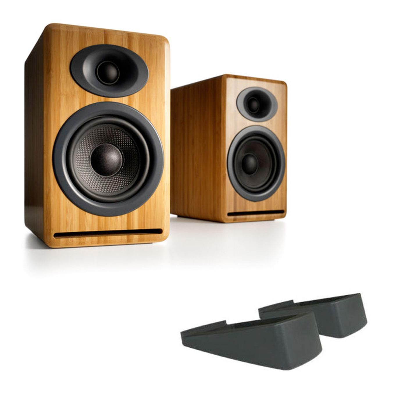 Audioengine P4 Premium Passive Bookshelf Speakers (Black) with DS2 Desktop Speaker Stands (Black)