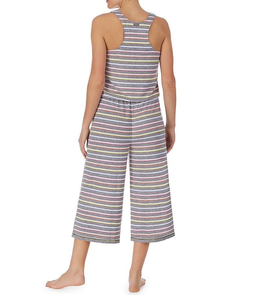 Kensie Striped Print Sleeveless Knit Lounge Romper