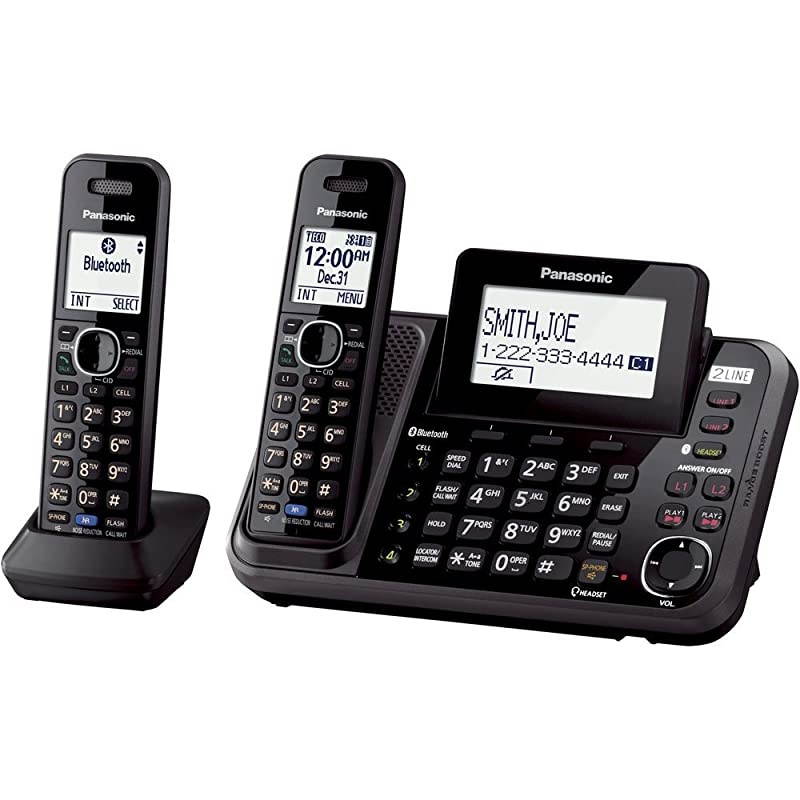 KX-TG9542B + (2) KX-TGA950B Dect 6.0 2-Line Cordless Phone w/ Link-to-Cell & 2-Handsets + 2-Pack 2 Line Handset For KX-TG954X