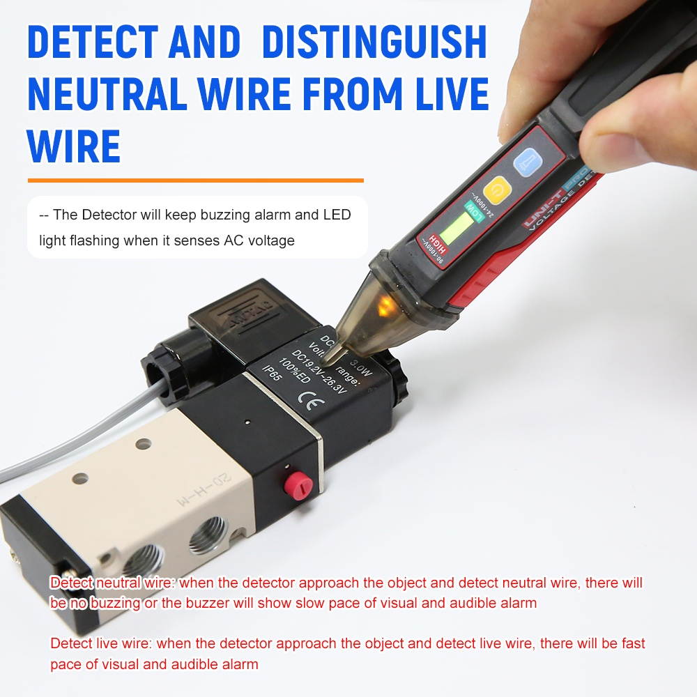 UNI-T UT12M AC Voltage Detector Meter 24V-1000V Non-Contact Portable Tester Pen Socket Volt Current Electric Test Pencil with Sound and Light Alarm and LED Flashlight