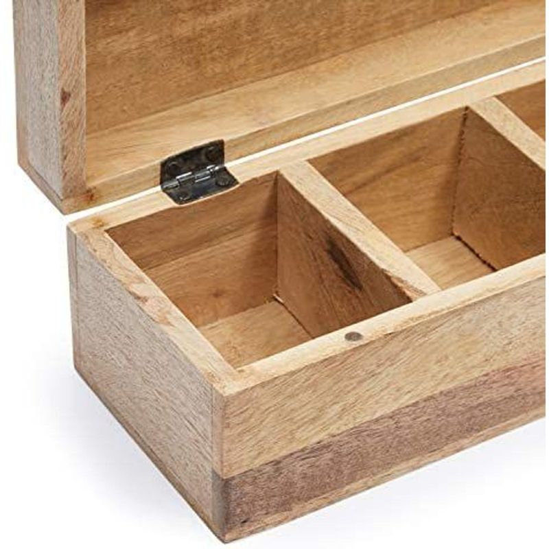 Juvale Wooden Tea Organizer Box with Divided Sections (12.5 x 4 x 4 In)
