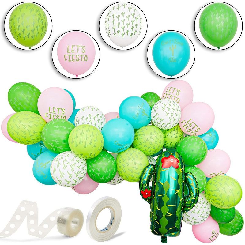 50-Pack Let's Fiesta! Cactus Latex Balloons 12" for Mexican Fiesta, Cinco de Mayo, Summer Hawaii Theme Party Decorations, Ribbon Included