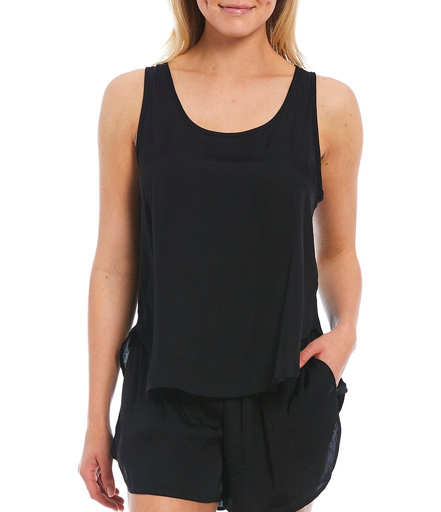 VAN WINKLE & CO. Solid Woven Scoop Neck Satin Coordinating Sleep Tank