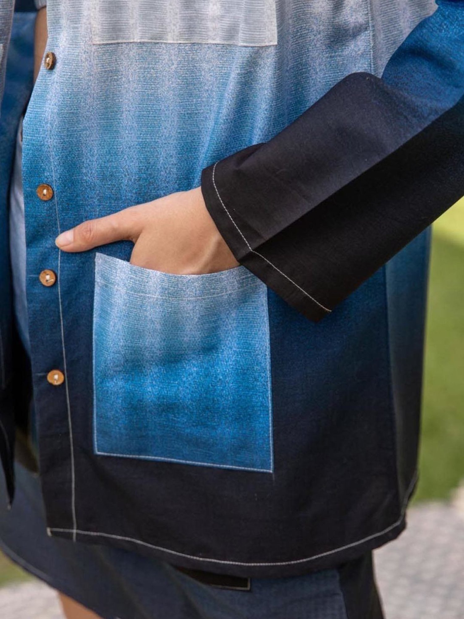 BInfinite Blue Ombre Top with Jacket and Skirt