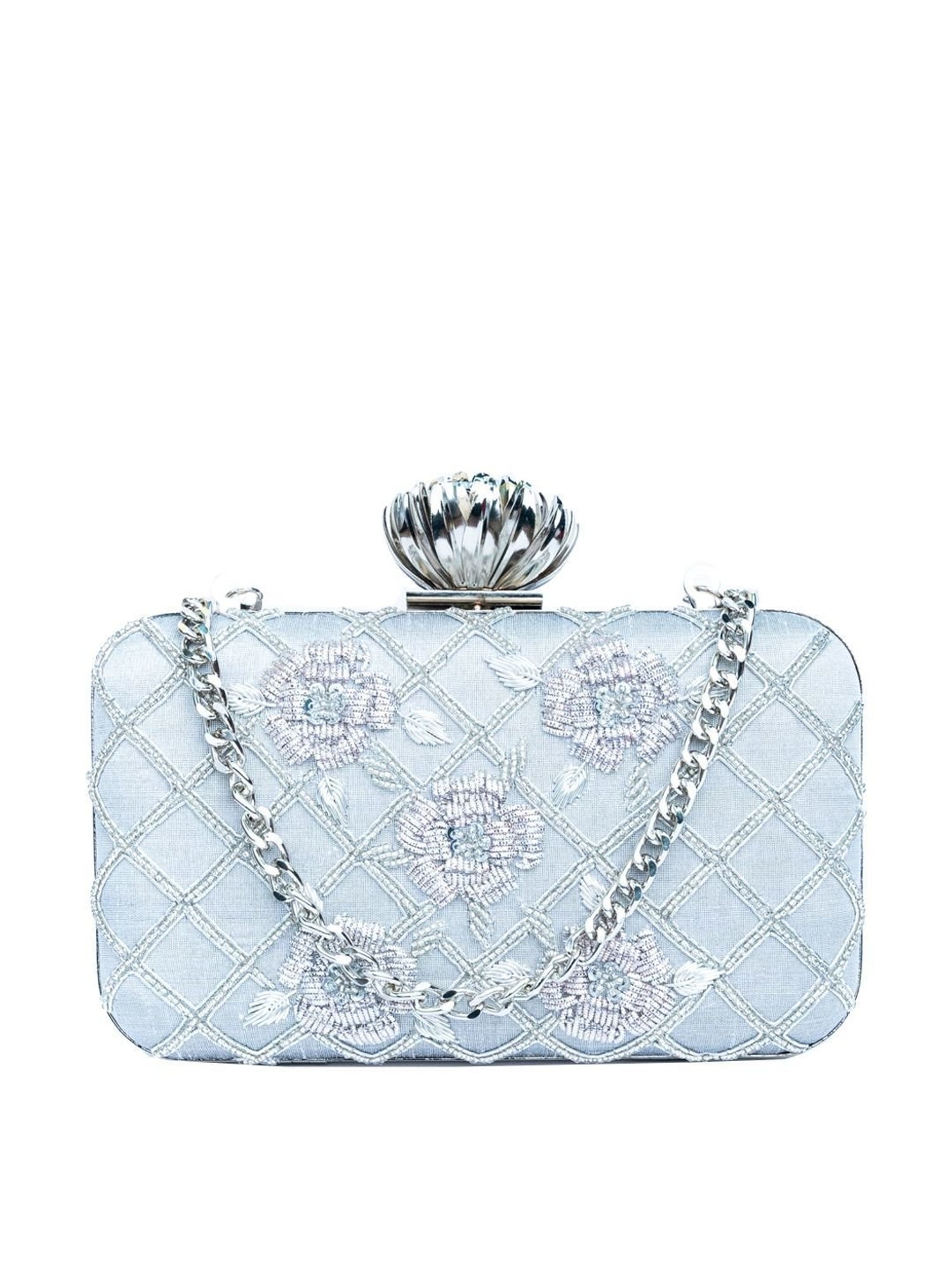 NR by Nidhi Rathi Silver Fabric Minaudiere Clutch