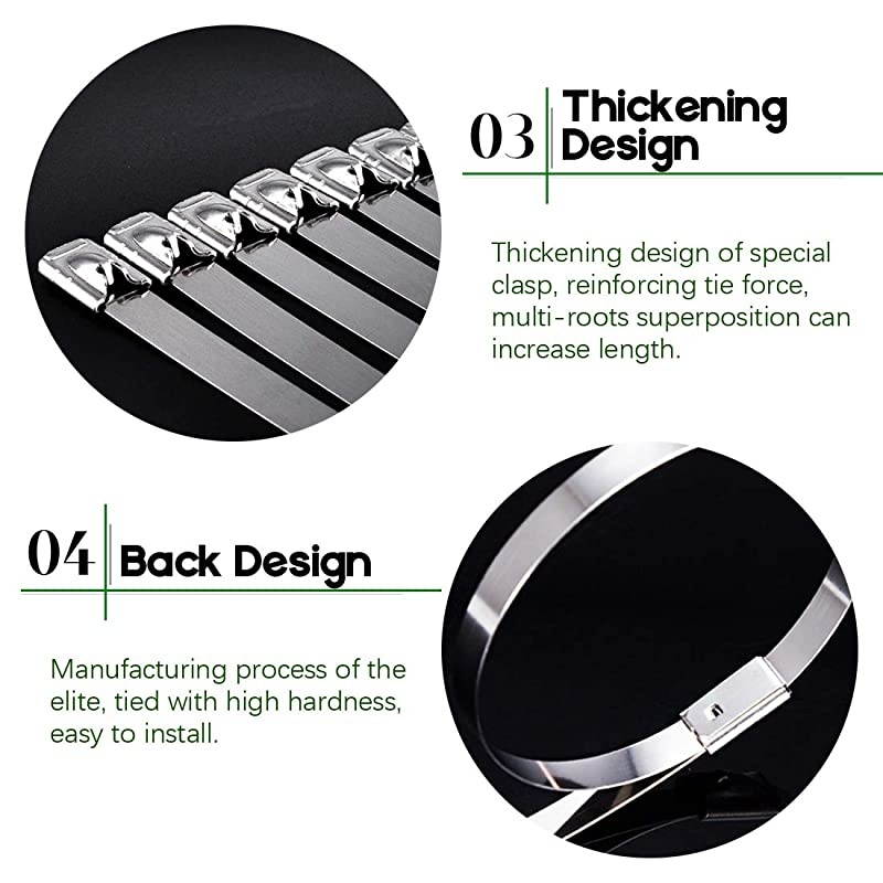 30Pcs 4 Inches 304 Stainless Steel Zip Ties Exhaust Wrap Coated Locking Metal Cable Zip Ties for Computer Wire Harness Automotive Parts and more