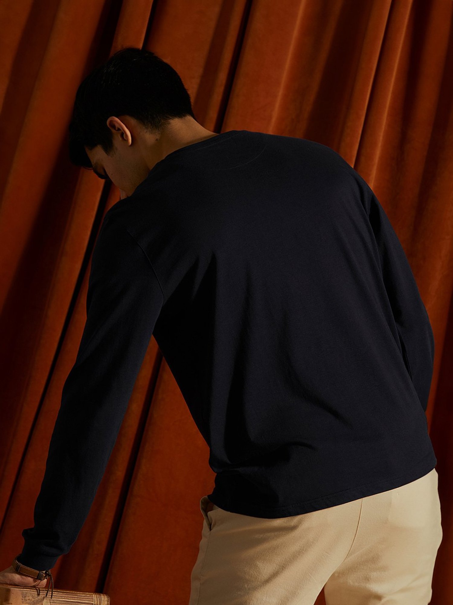 ANDAMEN Navy Regular Fit Cotton Crew T-Shirt