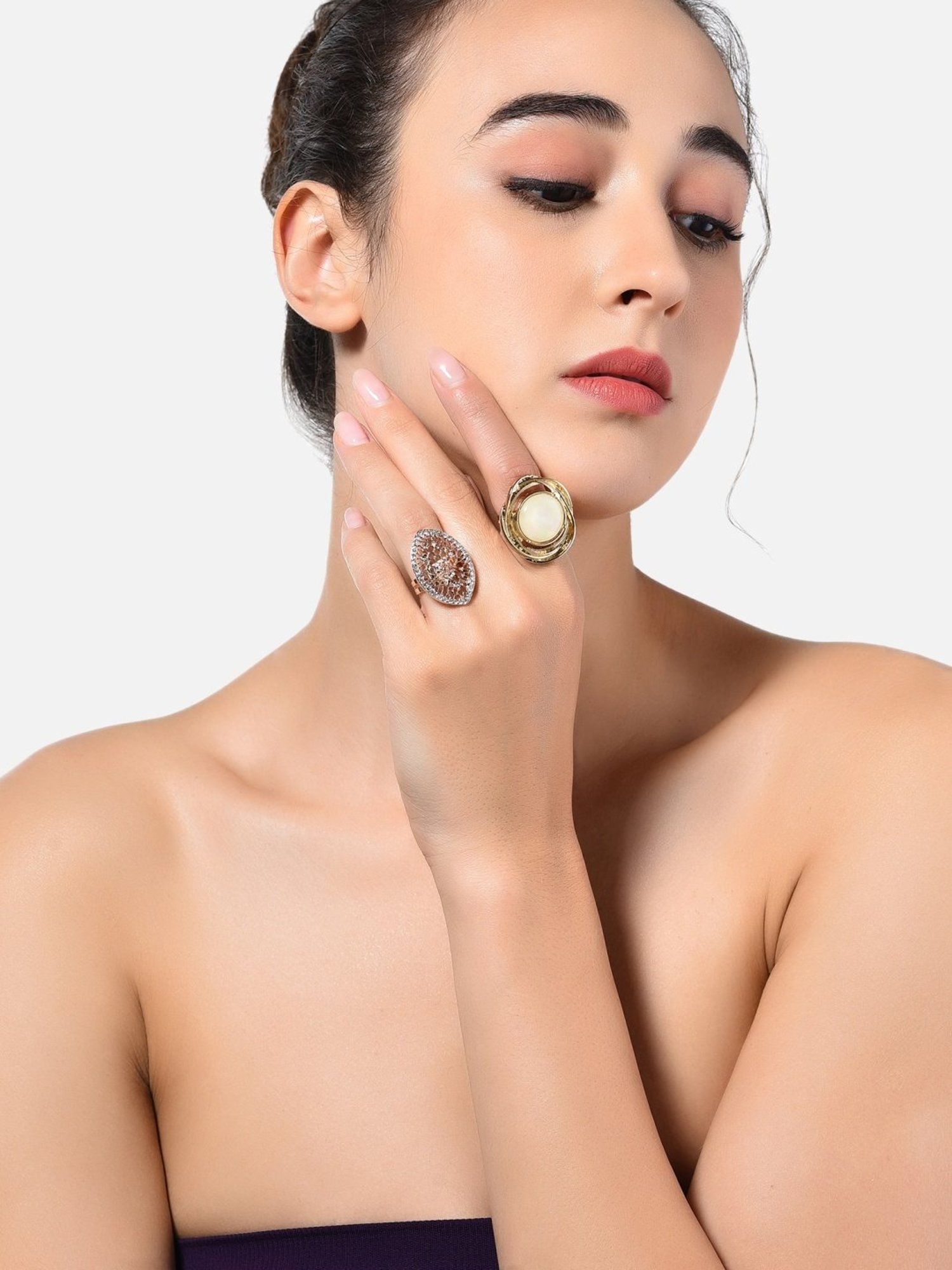 Accessorize London Women's Jewel Embellished Rings Set Of Three White