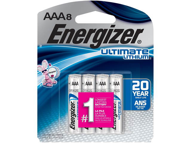 Energizer L92SBP8 AAA Ultimate Lithium Batteries, 8 Per Pack
