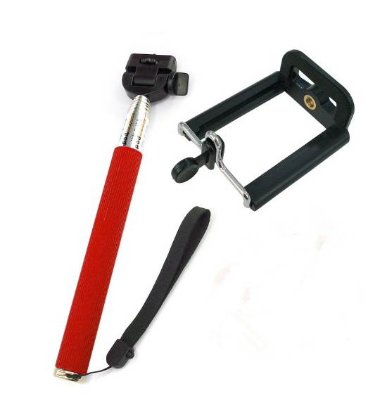 Extendable Self Portrait Selfie Handheld Stick Monopod With Smartphone Adajustable Holder For iPhone Samsung Camera With 1/4 Inch Screw Hole(red)
