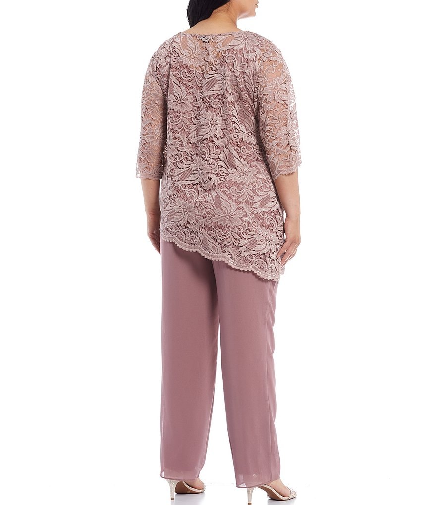 Le Bos Plus Size Jewel Neck 3/4 Sleeve Stretch Lace 2-Piece Pant Set