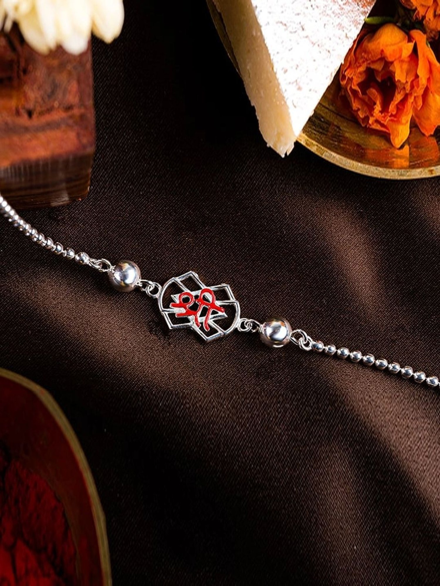 Touch925 Red Shree Rakhi cum Bracelet in Sterling Silver for Men