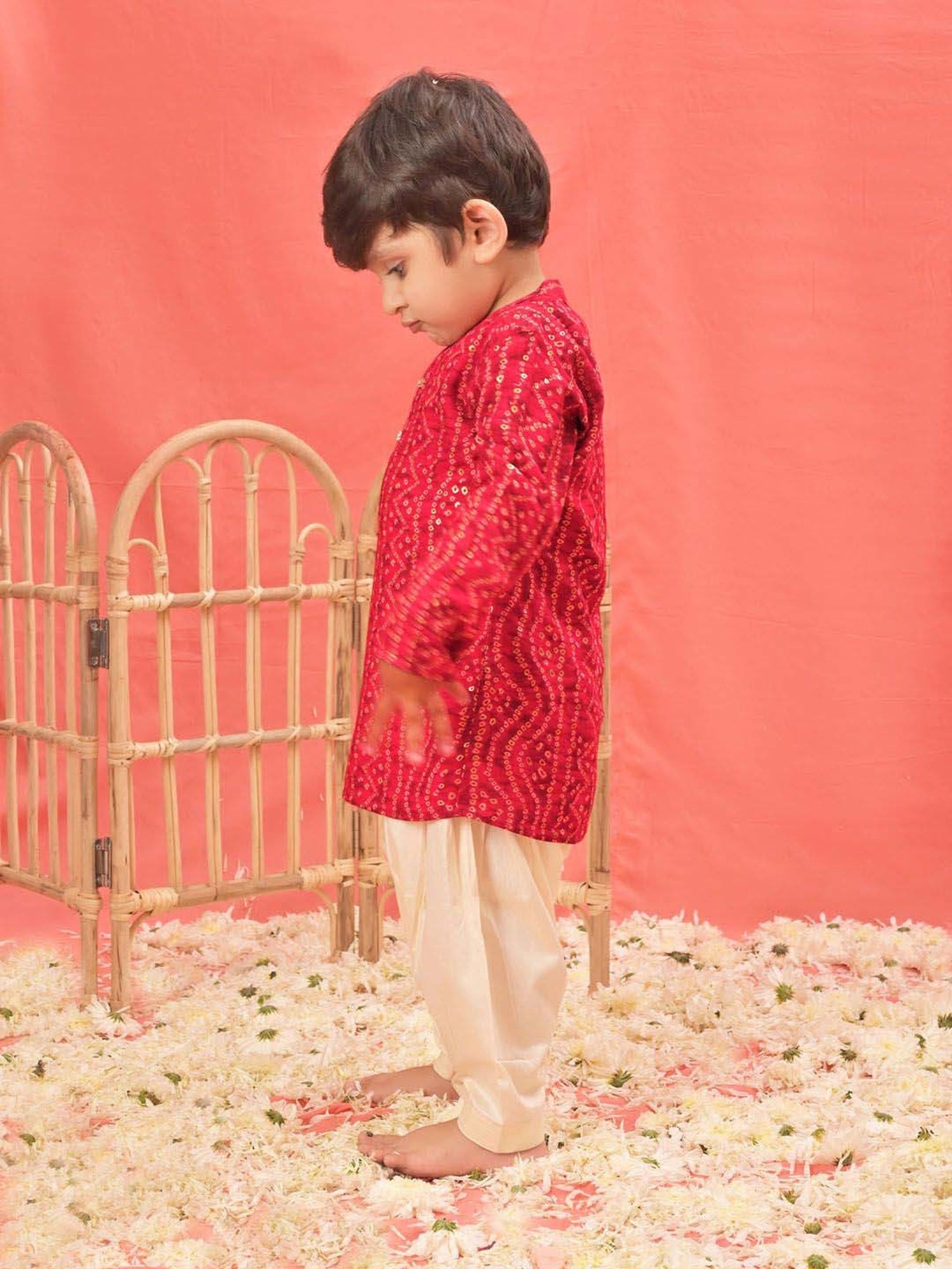 VASTRAMAY Boys Red Printed Full Sleeves Kurta Sets