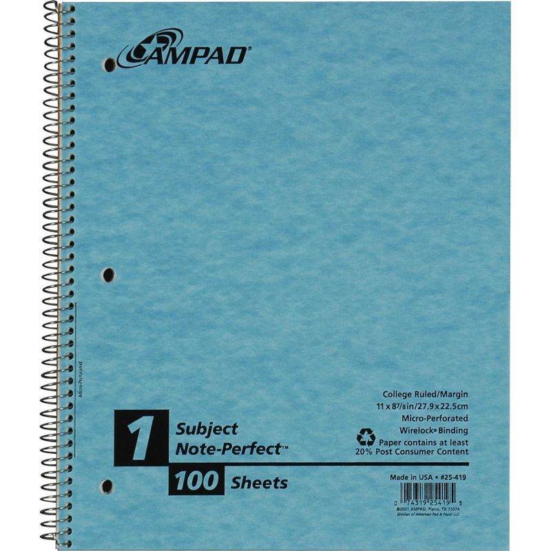 Oxford Earthwise Recycled 1-Subject Notebook, 9 25-419R