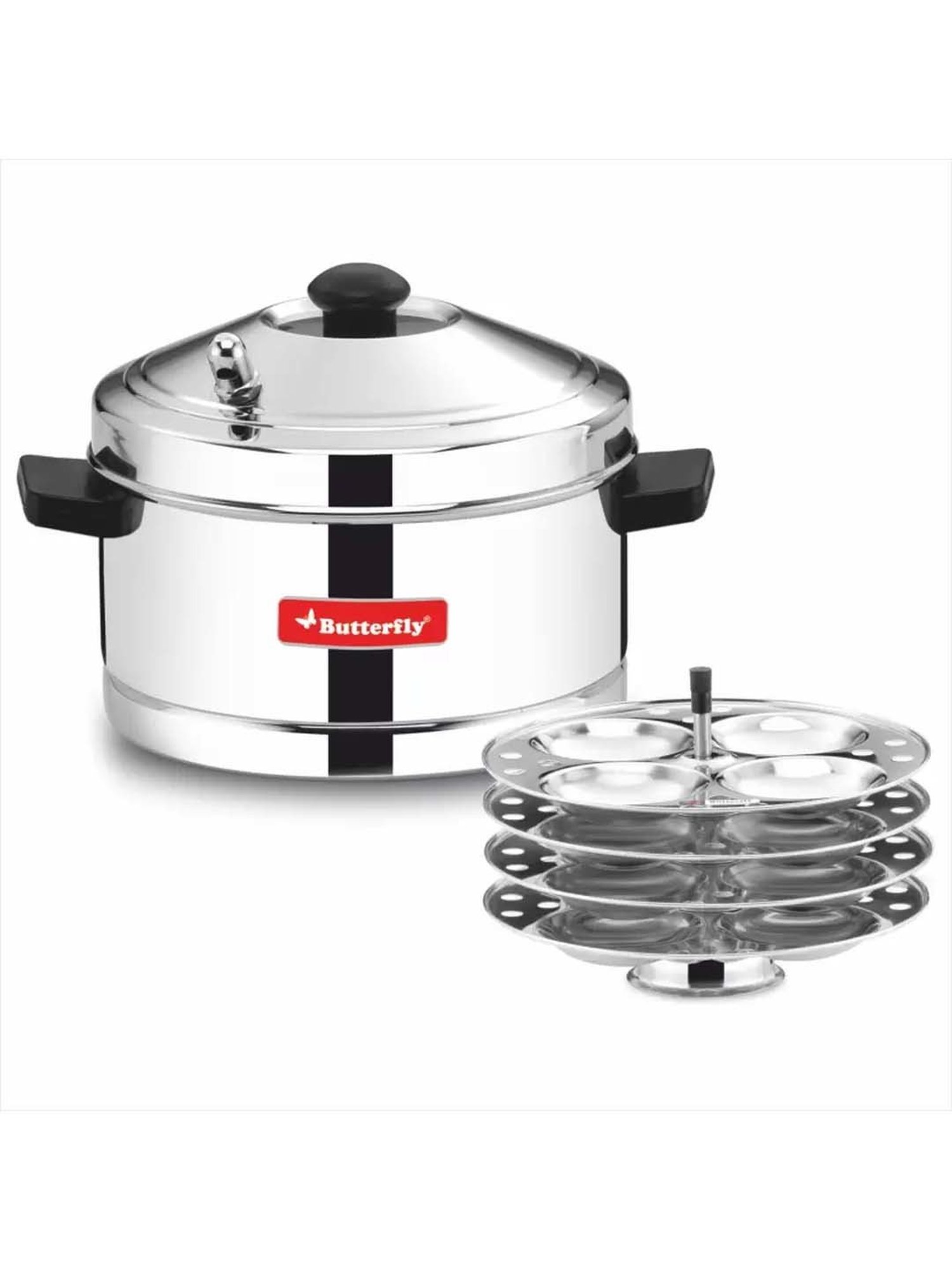 Butterfly Silver Stainless Steel Standard Idli Maker With Friendly Cooker
