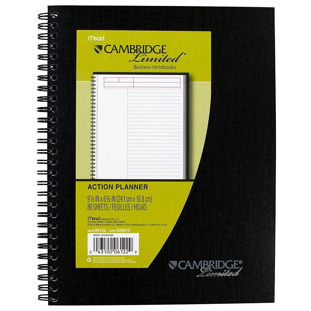 Action Planner Side Bound Business Notebook 7 1/2 x 9 1/2 Black 80 Sheets