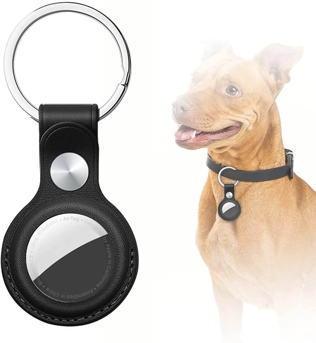 AICase Case for AirTag with Keychain Ring, Protective Leather Holder Tracker Cover with Keyring Compatible with Apple New Air Tag 2021 for Pets, Keys, Luggage, Backpacks