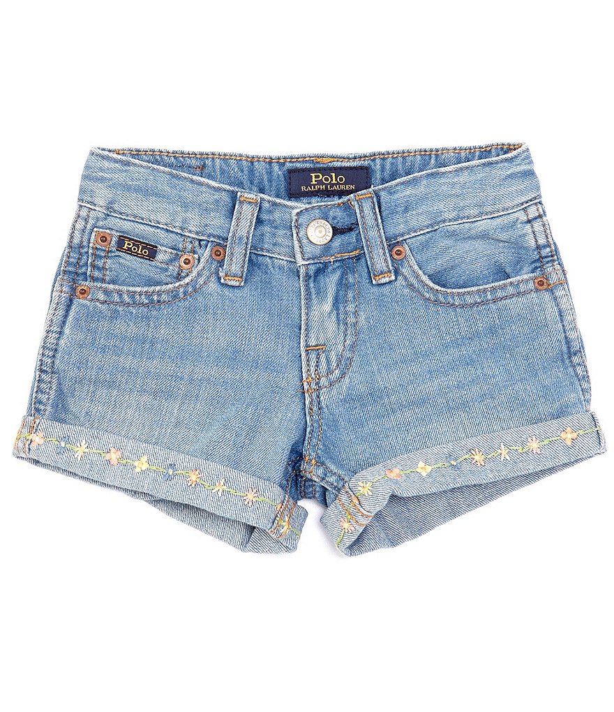 Polo Ralph Lauren Little Girls 2T-6X Floral-Embroidered-Cuffs Denim Shorts