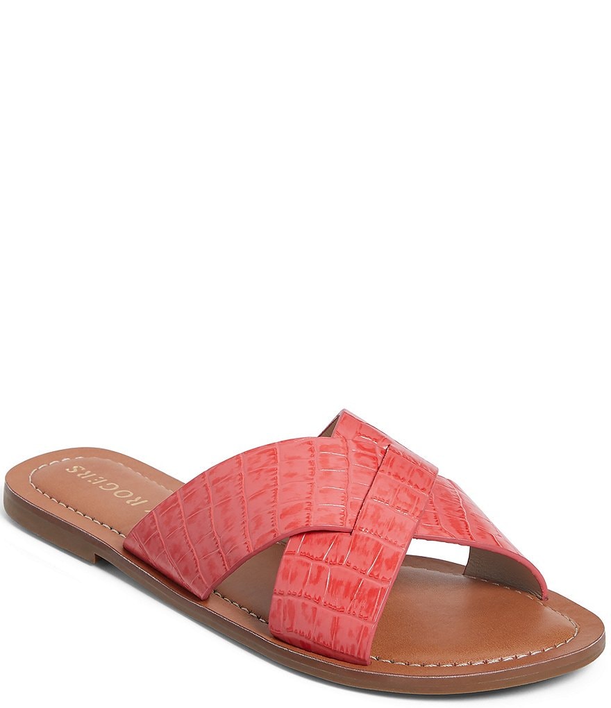 Jack Rogers Sloane Slotted X Band Croco Print Leather Slides