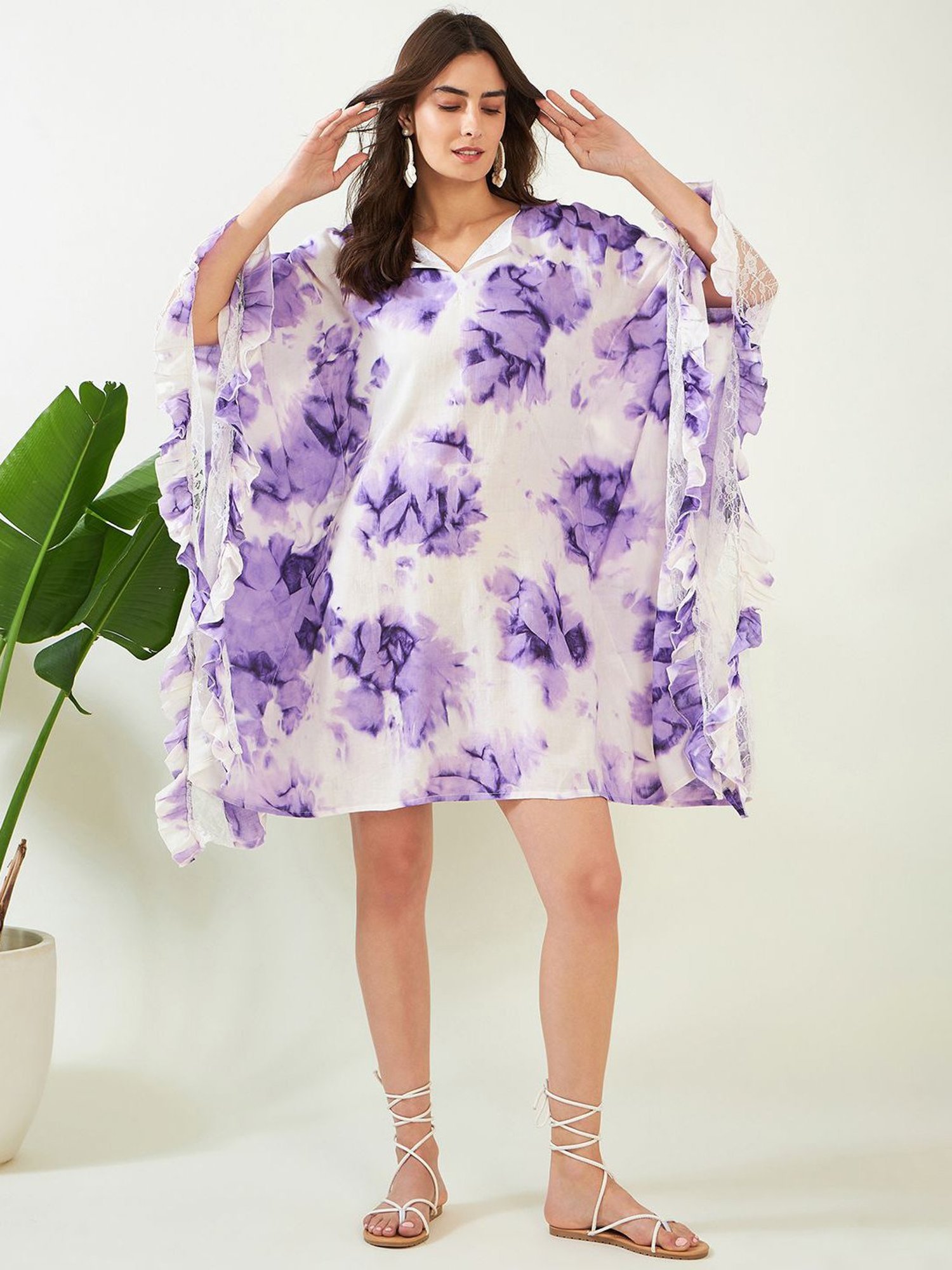 The Kaftan Company Purple Tie & Dye Beachwear Kaftan