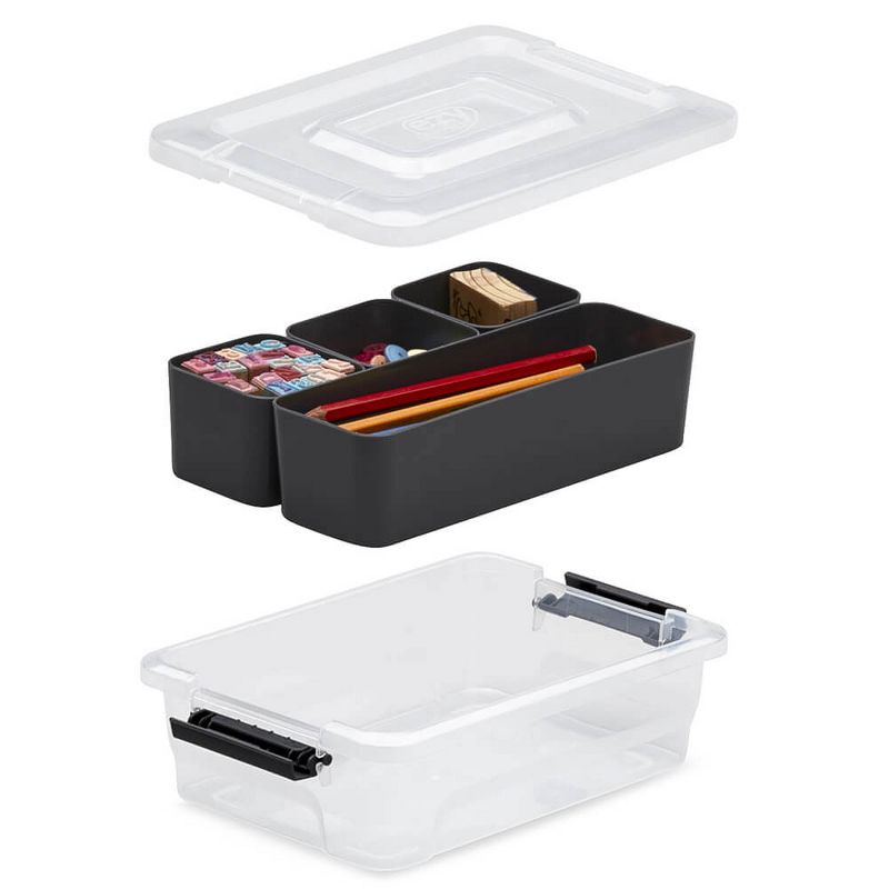 Ezy Storage Sort It 1.5 Quart Plastic Stacking Container Bin w/ 4 Cups (12 Pack)