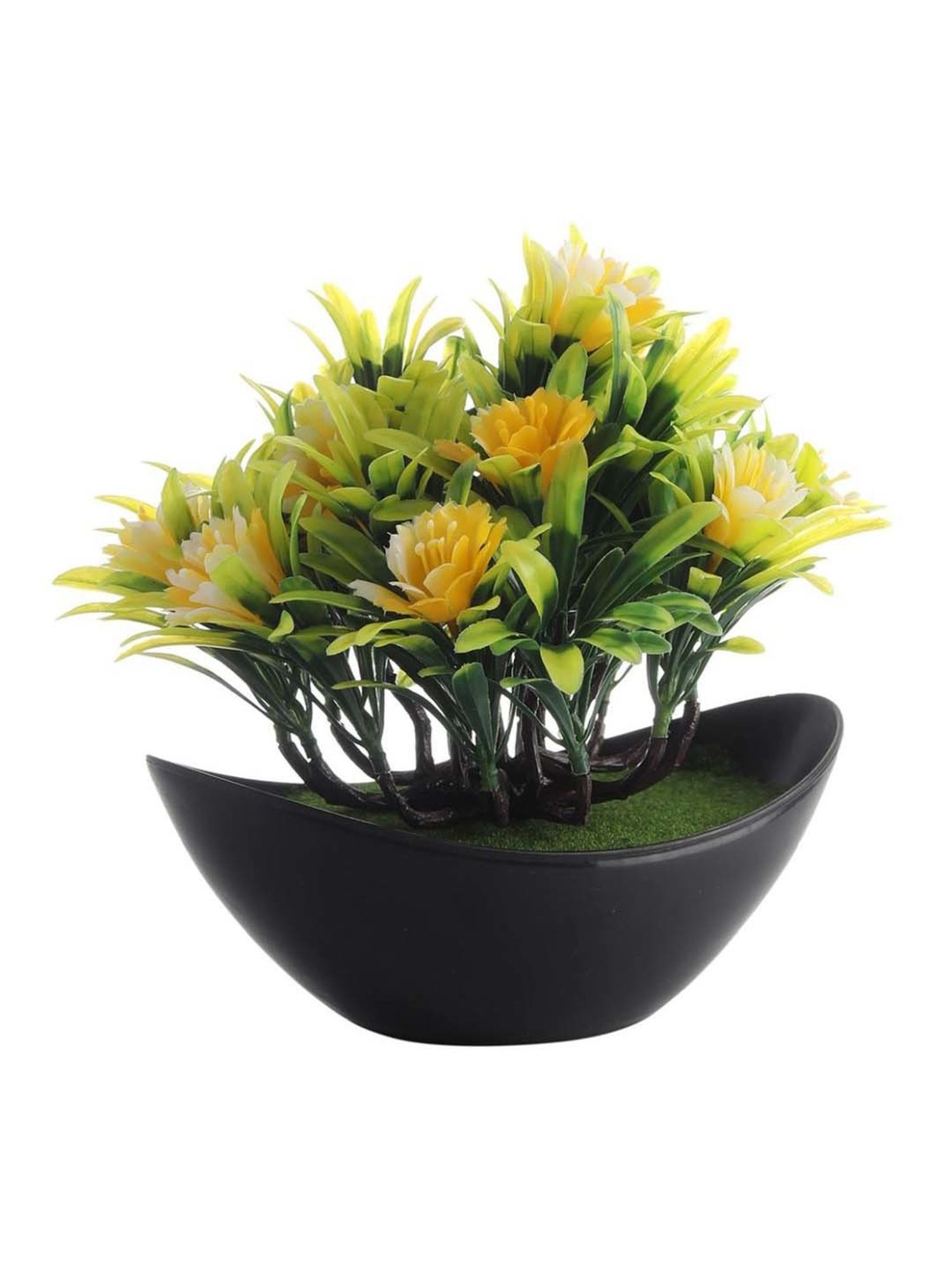 Foliyaj Green & Yellow Plastic Artificial Plant With Big Leaves And Flowers