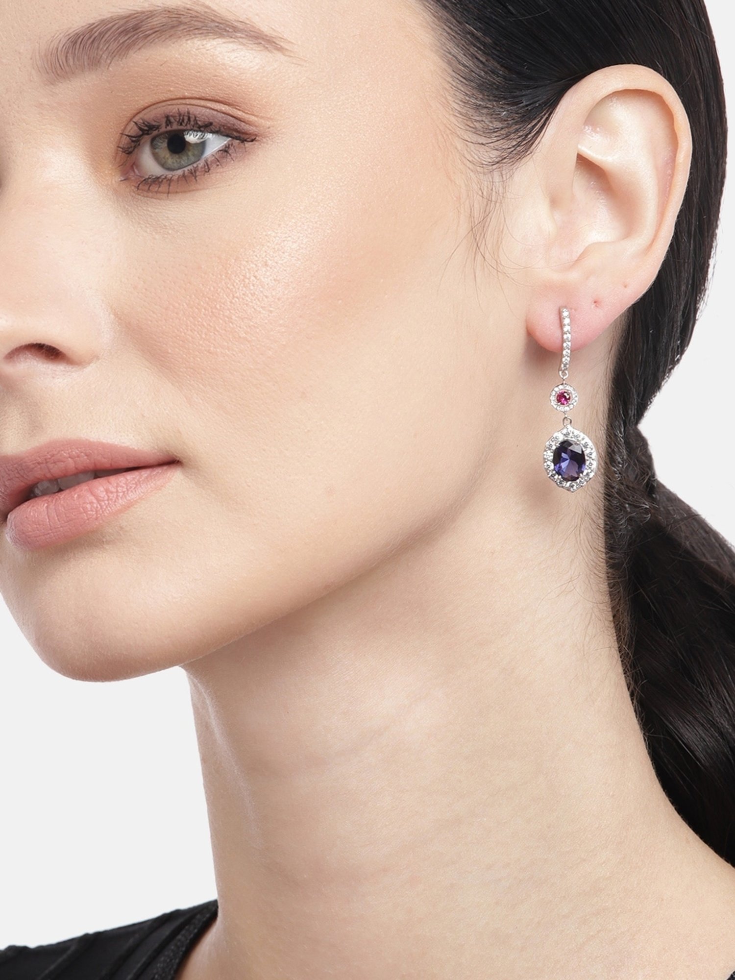 Zavya 925 Sterling Silver Enchanted Dazzle Rhodium Drop Earrings For Women