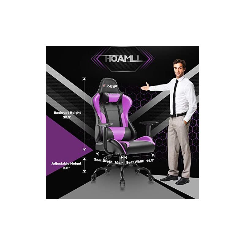 Gaming Office Chair Computer Chair High Back Racing Desk Chair PU Leather Adjustable Seat Height Swivel Chair Ergonomic Executive Chair with Headrest for Adults (Purple)