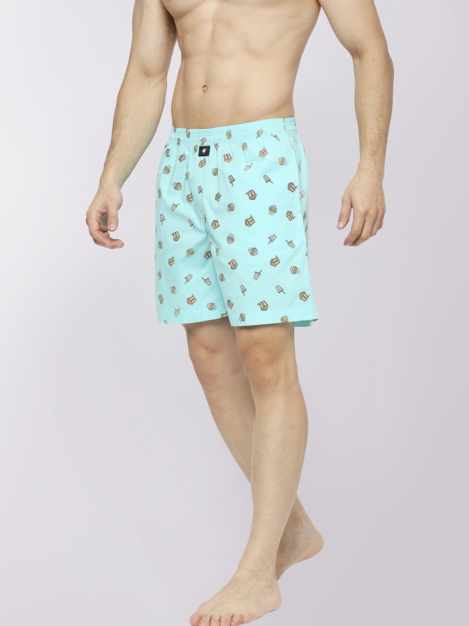 Frenchie Ocean Green Cotton Relaxed Fit Printed Boxers
