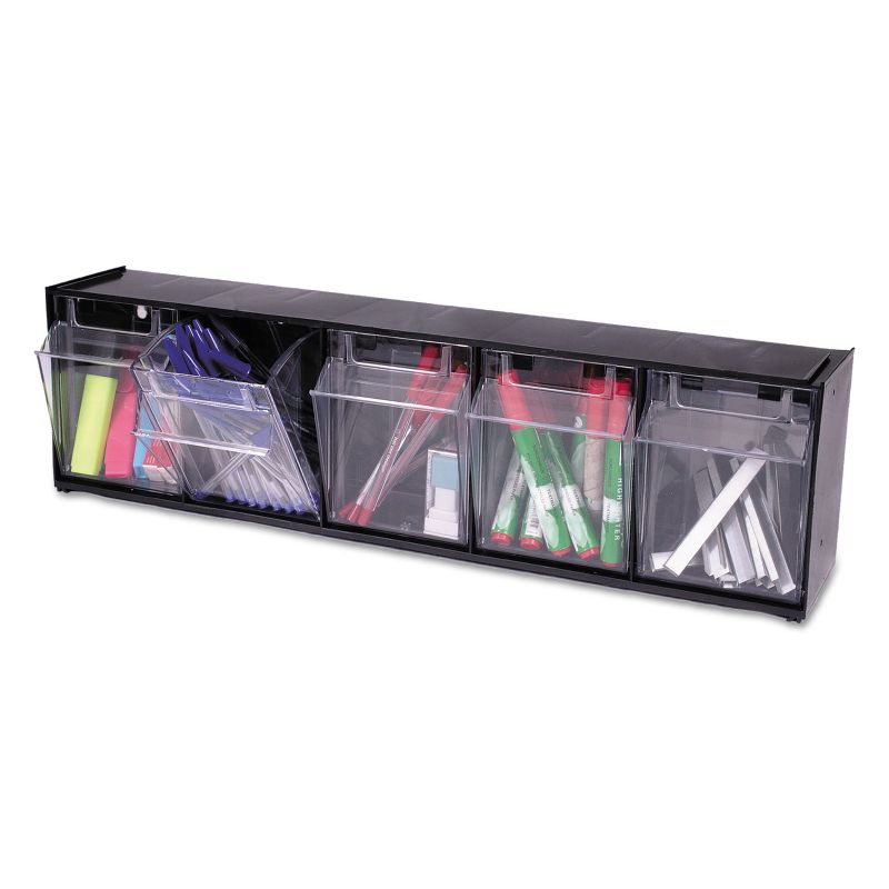 Deflecto Tilt Bin Plastic Storage System w/5 Bins 23 5/8 x 5 1/4 x 6 1/2 Black 20504OP