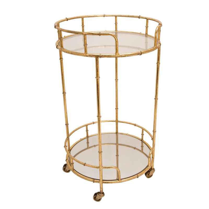 2 Tier Round Metal Bar Cart Mirror Top Gold - Sagebrook Home