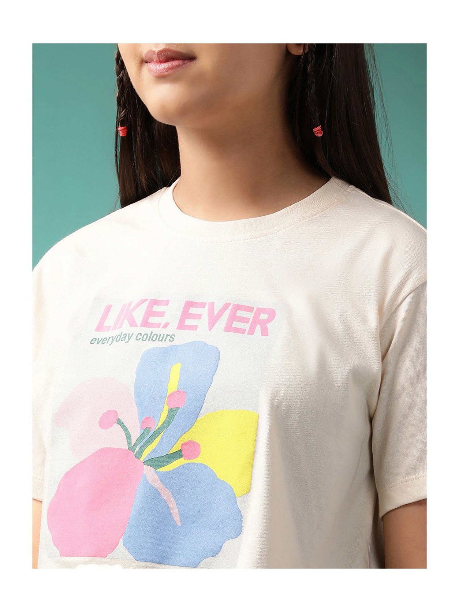 Lil Tomatoes Kids Cream Printed Crop Top