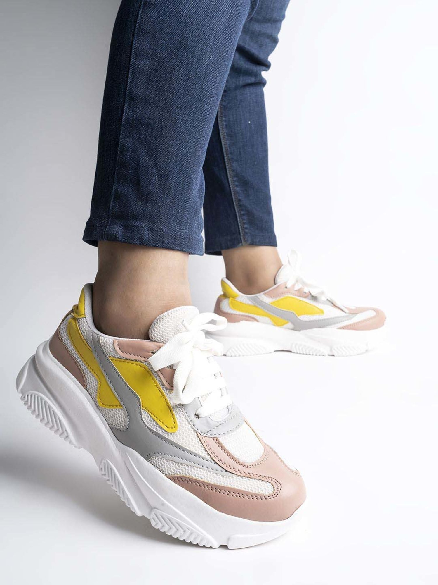 Shoetopia Kids Pink & Yellow Walking Shoes