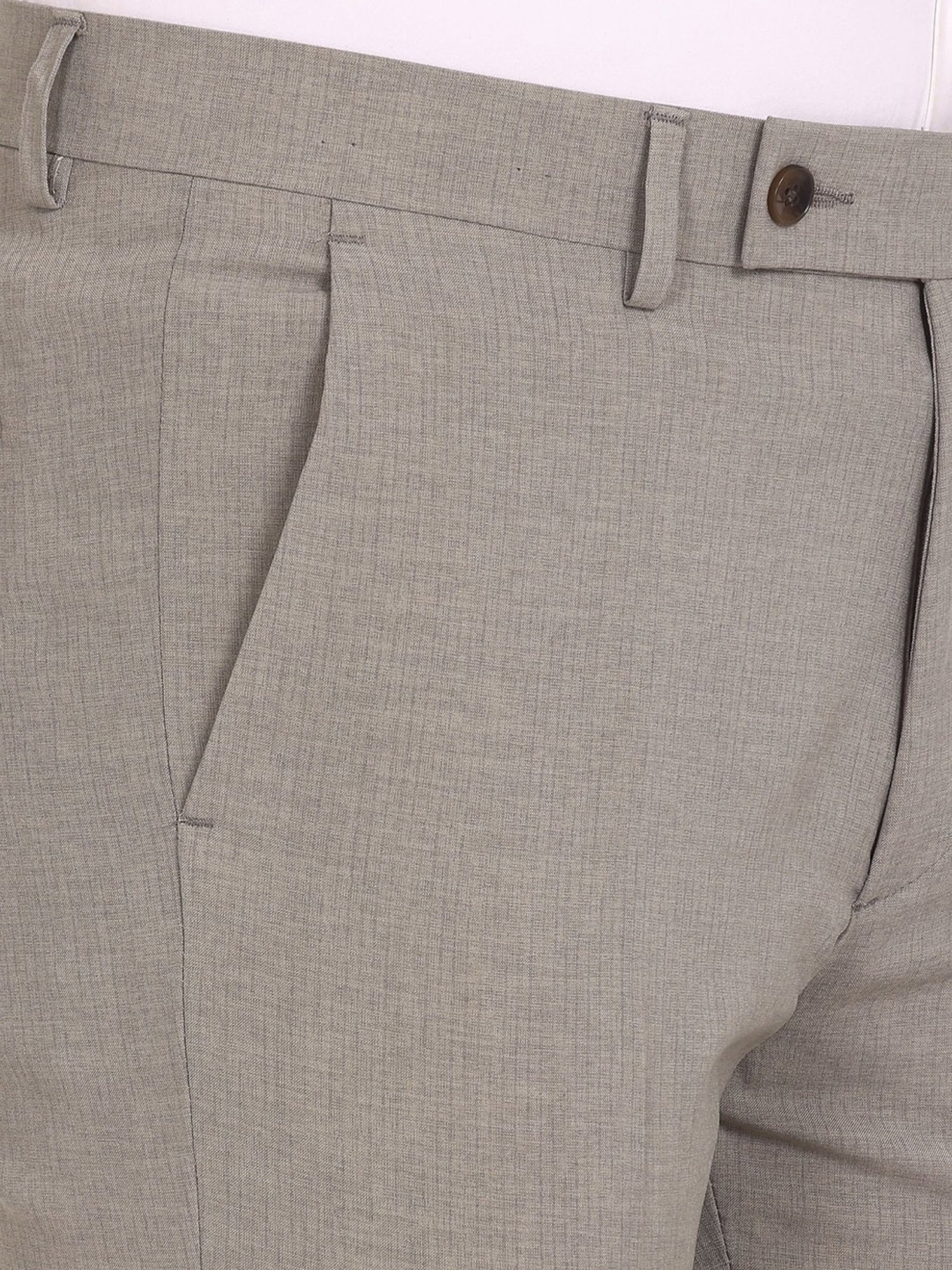 Arrow Taupe Slim Fit Self Pattern Trousers