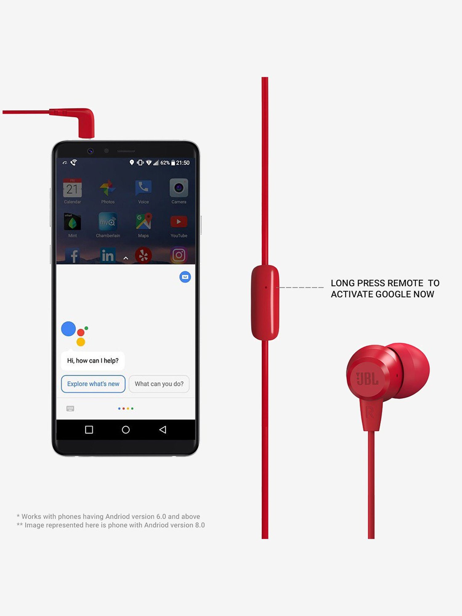 Jbl C50Hi In-Ear Wired Earphones With Mic (Red)