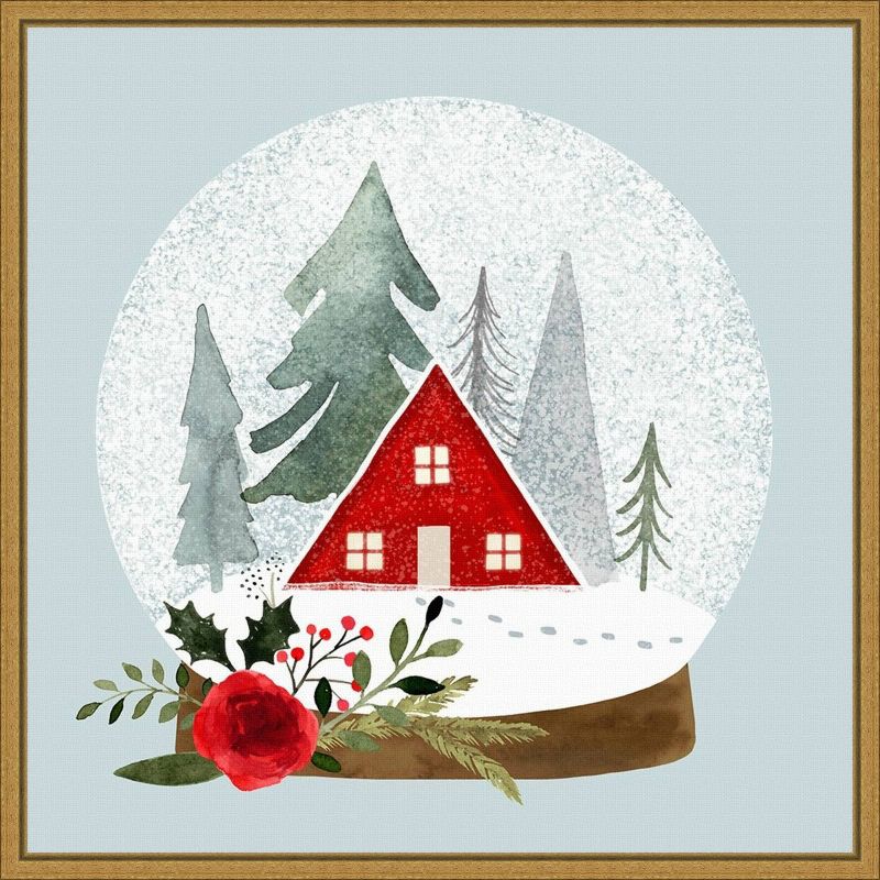 16" x 16" Snow Globe Village II Tree by Victoria Barnes Framed Canvas Wall Art - Amanti Art